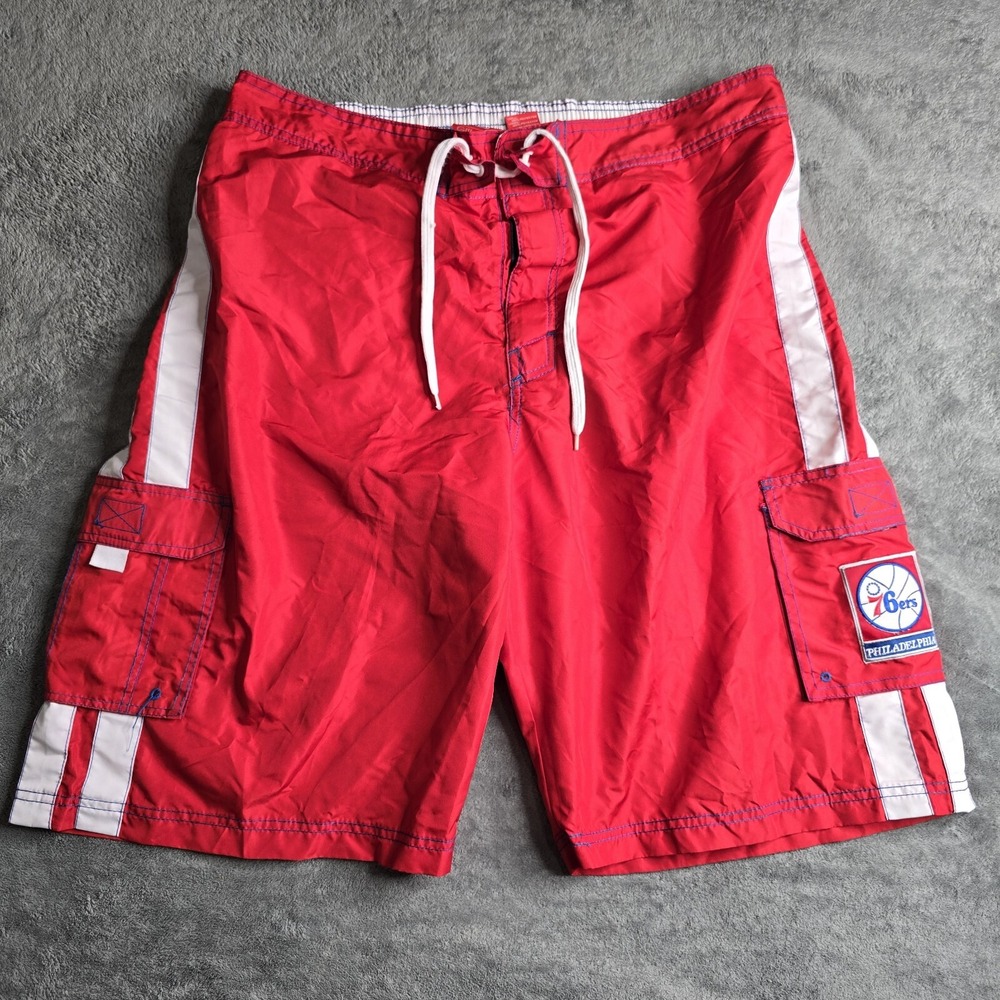 G-III Sports By Carl Banks 76ers Swim Shorts Mens XXL Red White Blue Drawstring